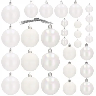 Vianočné banky biele mix - 4/5/6cm, sada 30ks