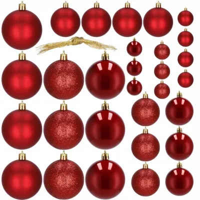 Vianočné banky červené mix - 4/5/6cm, sada 30ks