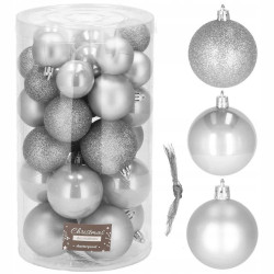 Vianočné banky strieborné mix - 4/5/6cm, sada 30ks