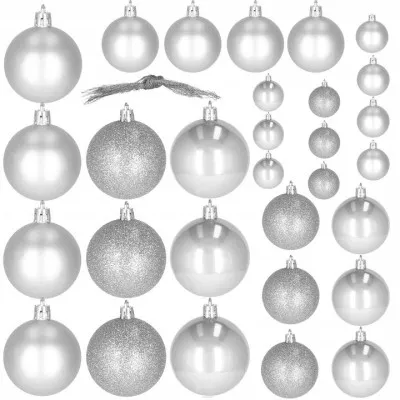 Vianočné banky strieborné mix - 4/5/6cm, sada 30ks