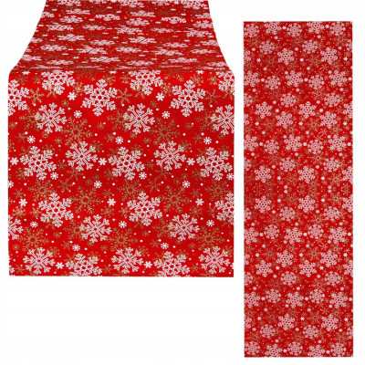 Vianočný obrus 180x33 cm Vločky, červený