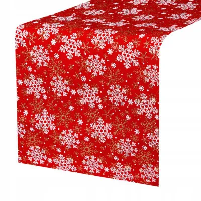Vianočný obrus 180x33 cm Vločky, červený