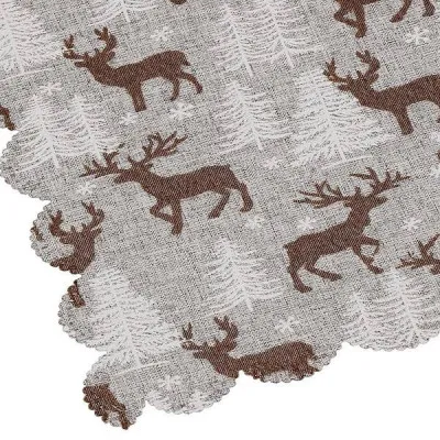 Vianočný obrus 186x35 cm Soby a Stromčeky, šedo-hnedý