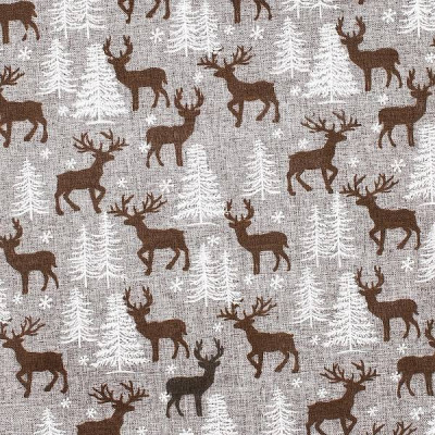 Vianočný obrus 186x35 cm Soby a Stromčeky, šedo-hnedý