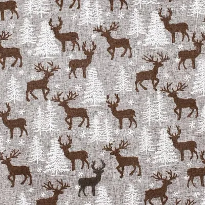 Vianočný obrus 186x35 cm Soby a Stromčeky, šedo-hnedý