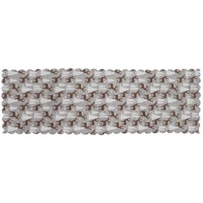 Vianočný obrus 186x35 cm Soby a Stromčeky, šedo-hnedý