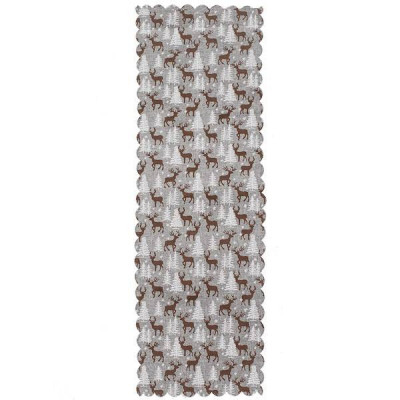 Vianočný obrus 186x35 cm Soby a Stromčeky, šedo-hnedý