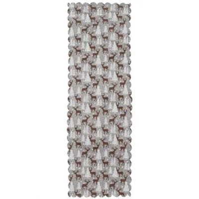 Vianočný obrus 186x35 cm Soby a Stromčeky, šedo-hnedý