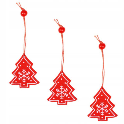 Vianočné ozdoby - Stromčeky s vločkami, sada 3ks