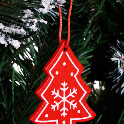 Vianočné ozdoby - Stromčeky s vločkami, sada 3ks