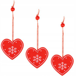 Vianočné ozdoby - Srdce s vločkami, sada 3ks