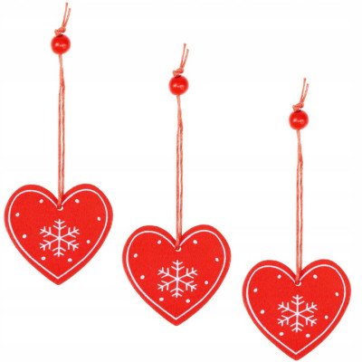 Vianočné ozdoby - Srdce s vločkami, sada 3ks