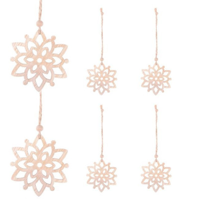 Vianočné drevené ozdoby - Kvety, súprava 6ks