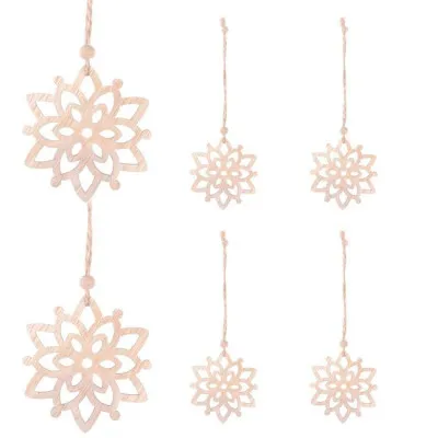 Vianočné drevené ozdoby - Kvety, súprava 6ks