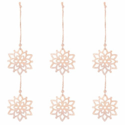 Vianočné drevené ozdoby - Kvety, súprava 6ks