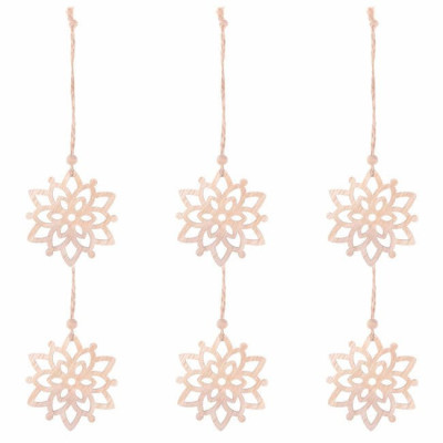 Vianočné drevené ozdoby - Kvety, súprava 6ks