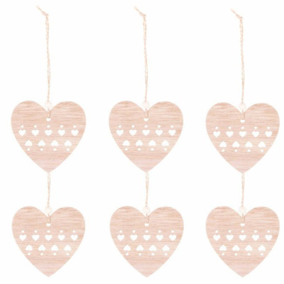 Vianočné drevené ozdoby - Srdce, sada 6ks