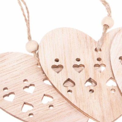 Vianočné drevené ozdoby - Srdce, sada 6ks