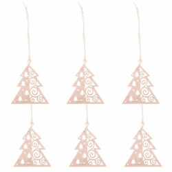 Vianočné drevené ozdoby - Stromčeky, súprava 6ks