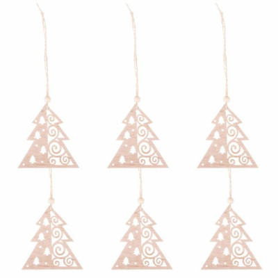 Vianočné drevené ozdoby - Stromčeky, súprava 6ks