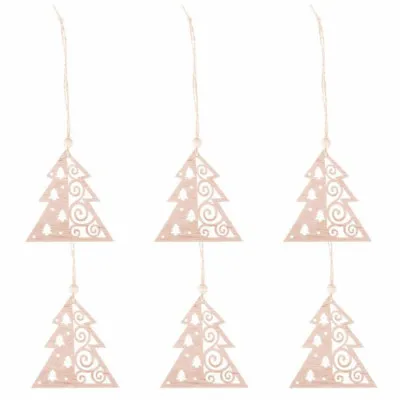 Vianočné drevené ozdoby - Stromčeky, súprava 6ks