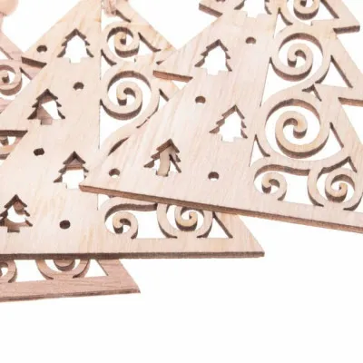 Vianočné drevené ozdoby - Stromčeky, súprava 6ks