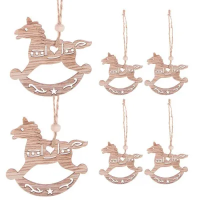 Vianočné drevené ozdoby - Hojdací koníci, sada 6ks