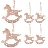 Vianočné drevené ozdoby - Hojdací koníci, sada 6ks