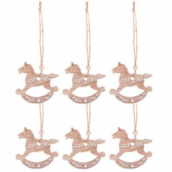 Vianočné drevené ozdoby - Hojdací koníci, sada 6ks