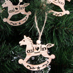 Vianočné drevené ozdoby - Hojdací koníci, sada 6ks