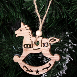 Vianočné drevené ozdoby - Hojdací koníci, sada 6ks