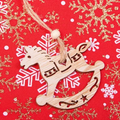 Vianočné drevené ozdoby - Hojdací koníci, sada 6ks