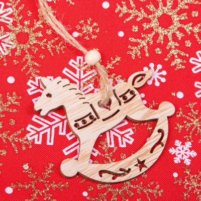 Vianočné drevené ozdoby - Hojdací koníci, sada 6ks