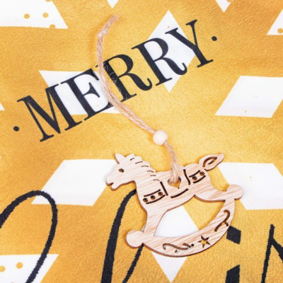 Vianočné drevené ozdoby - Hojdací koníci, sada 6ks