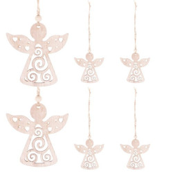 Vianočné drevené ozdoby - Anjeli, súprava 6ks