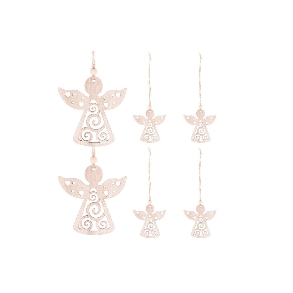 Vianočné drevené ozdoby - Anjeli, súprava 6ks