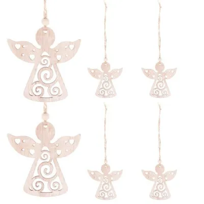 Vianočné drevené ozdoby - Anjeli, súprava 6ks