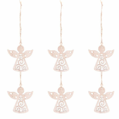 Vianočné drevené ozdoby - Anjeli, súprava 6ks