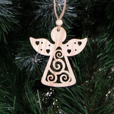 Vianočné drevené ozdoby - Anjeli, súprava 6ks