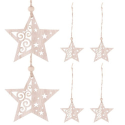 Vianočné drevené ozdoby - Hviezdy, súprava 6ks