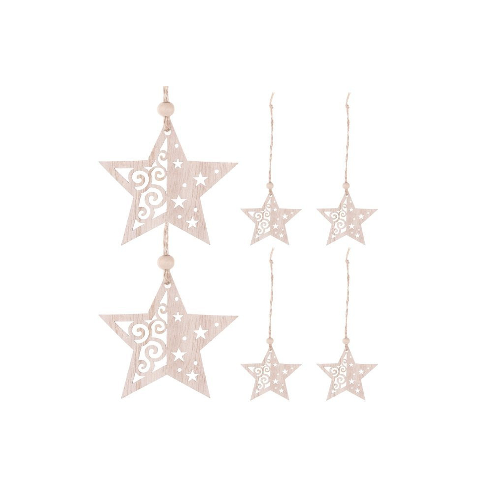 Vianočné drevené ozdoby - Hviezdy, súprava 6ks