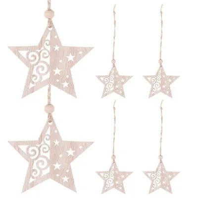 Vianočné drevené ozdoby - Hviezdy, súprava 6ks