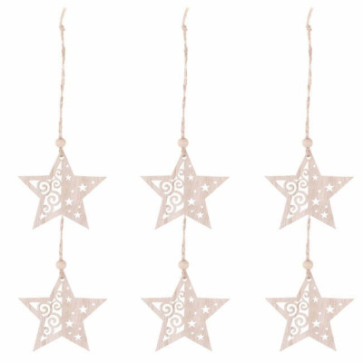 Vianočné drevené ozdoby - Hviezdy, súprava 6ks