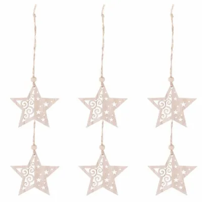 Vianočné drevené ozdoby - Hviezdy, súprava 6ks
