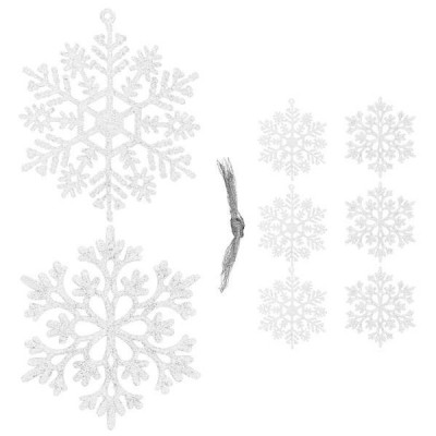 Vianočné ozdoby - Snehové vločky s trblietkami 8cm, biele, sada 8ks