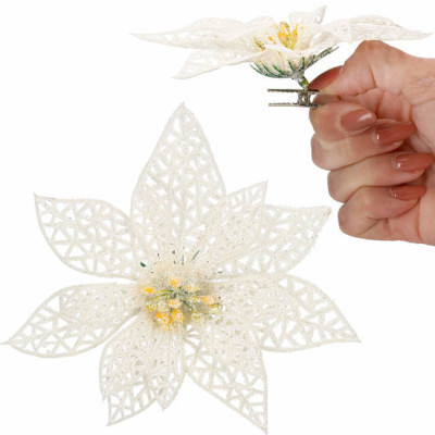 Vianočná hviezda s klipom 11x11 cm biela