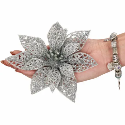 Vianočná hviezda s klipom 10x10 cm strieborná