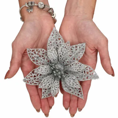 Vianočná hviezda s klipom 10x10 cm strieborná