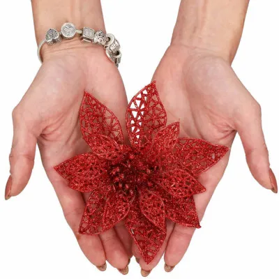 Vianočná hviezda s klipom 9x9 cm červená