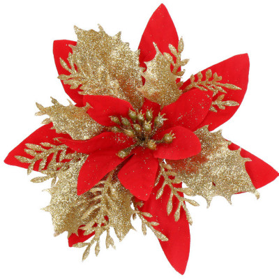 Vianočná hviezda s klipom 13x13 cm zlato-červená